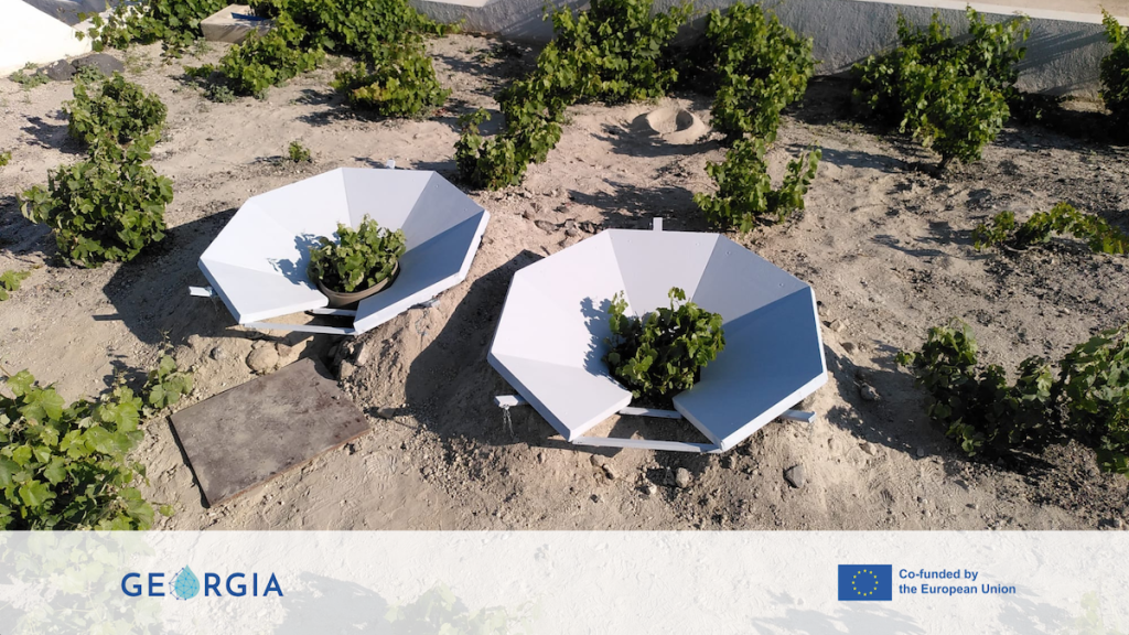 Passive atmospheric water collection in vineyards through Kouloura dew condensartion units at the pilot site in Santorini, Greece